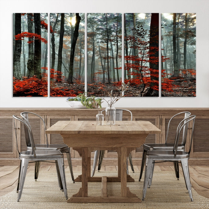 Red Forest Trees Large Wall Art Canvas Print for Living Room Dining Room Home Office Wall Decor Artwork