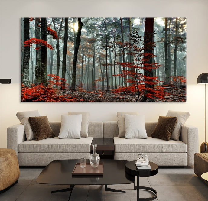 Red Forest Trees Large Wall Art Canvas Print for Living Room Dining Room Home Office Wall Decor Artwork