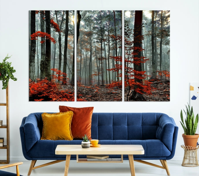 Red Forest Trees Large Wall Art Canvas Print for Living Room Dining Room Home Office Wall Decor Artwork