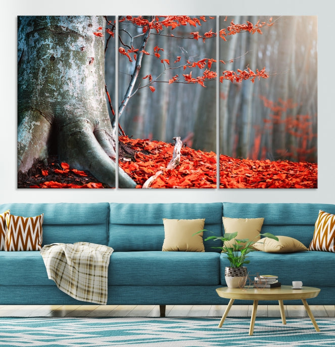 Red Leaves and Autumn Forest Extra Large Canvas Art Print Wall Decor