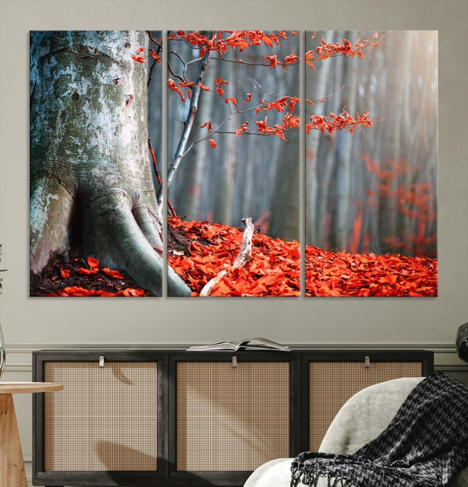 Red Leaves and Autumn Forest Extra Large Canvas Art Print Wall Decor