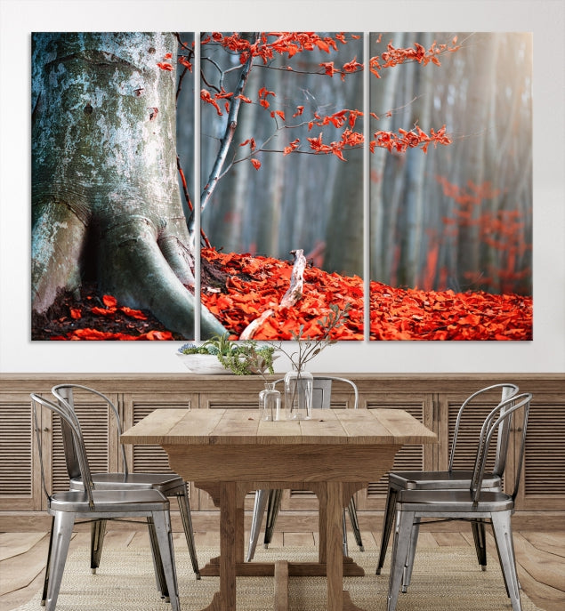 Red Leaves and Autumn Forest Extra Large Canvas Art Print Wall Decor