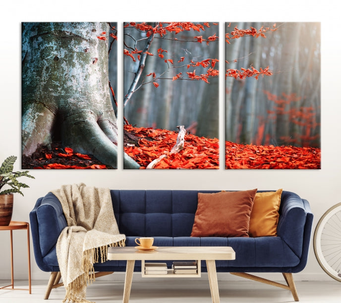 Red Leaves and Autumn Forest Extra Large Canvas Art Print Wall Decor