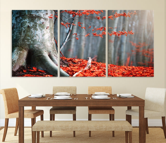 Red Leaves and Autumn Forest Extra Large Canvas Art Print Wall Decor