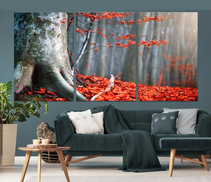 Red Leaves and Autumn Forest Extra Large Canvas Art Print Wall Decor