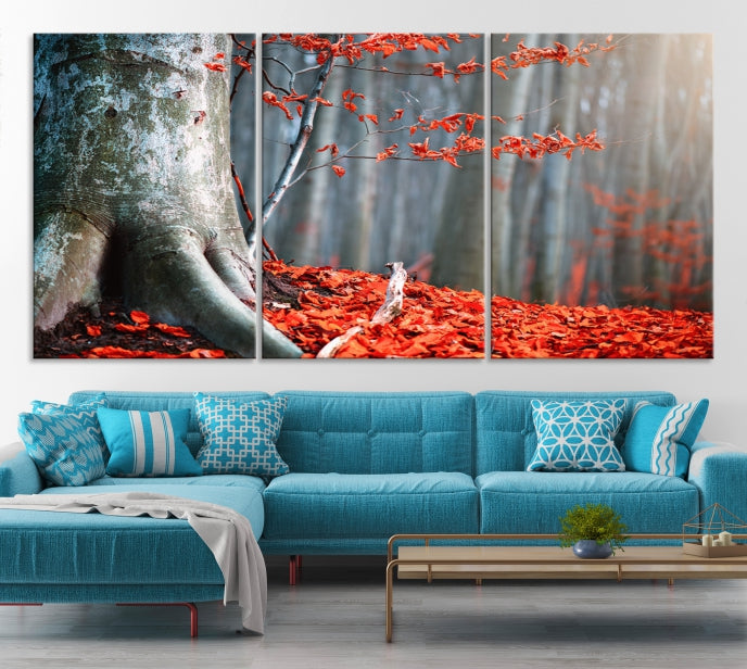 Red Leaves and Autumn Forest Extra Large Canvas Art Print Wall Decor