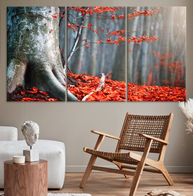 Red Leaves and Autumn Forest Extra Large Canvas Art Print Wall Decor