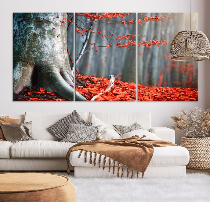 Red Leaves and Autumn Forest Extra Large Canvas Art Print Wall Decor