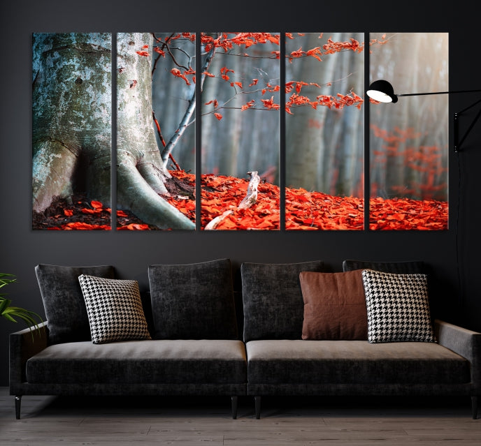 Red Leaves and Autumn Forest Extra Large Canvas Art Print Wall Decor