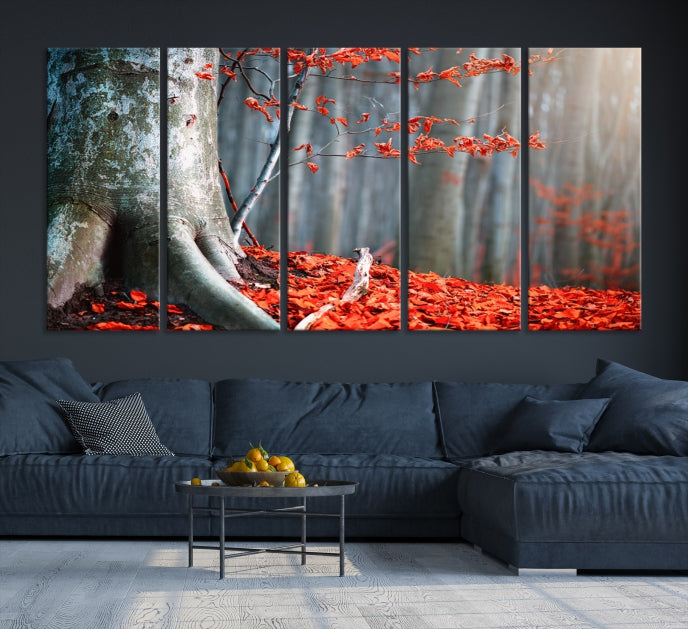 Red Leaves and Autumn Forest Extra Large Canvas Art Print Wall Decor