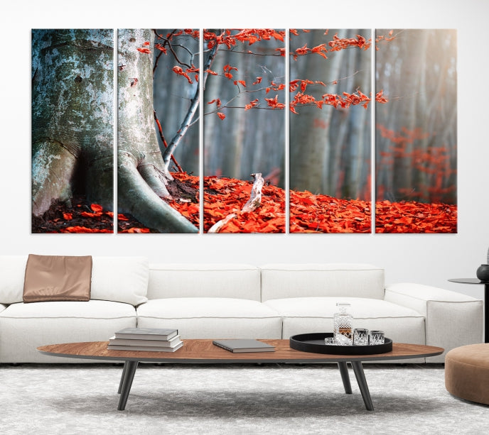 Red Leaves and Autumn Forest Extra Large Canvas Art Print Wall Decor