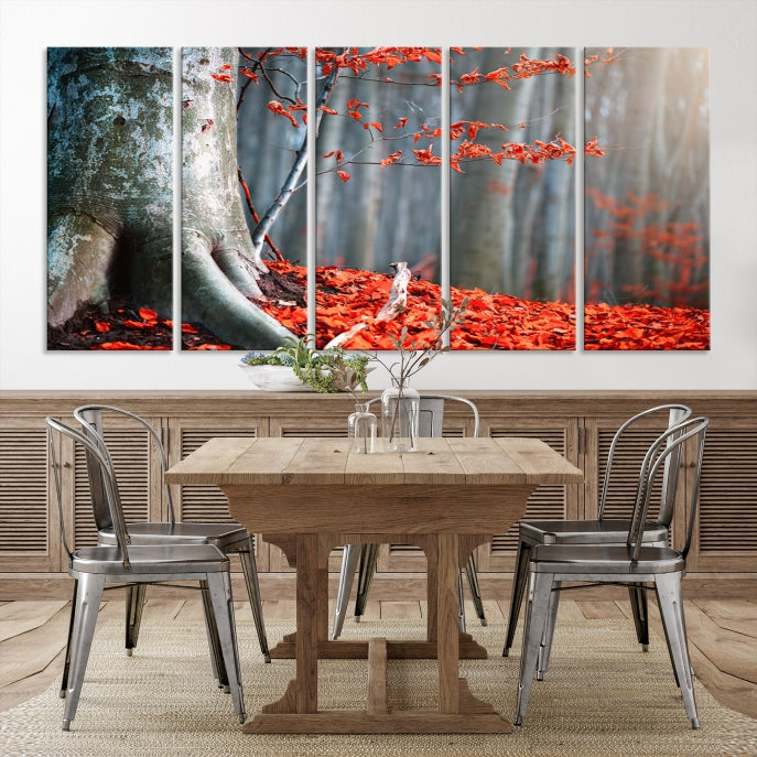 Red Leaves and Autumn Forest Extra Large Canvas Art Print Wall Decor