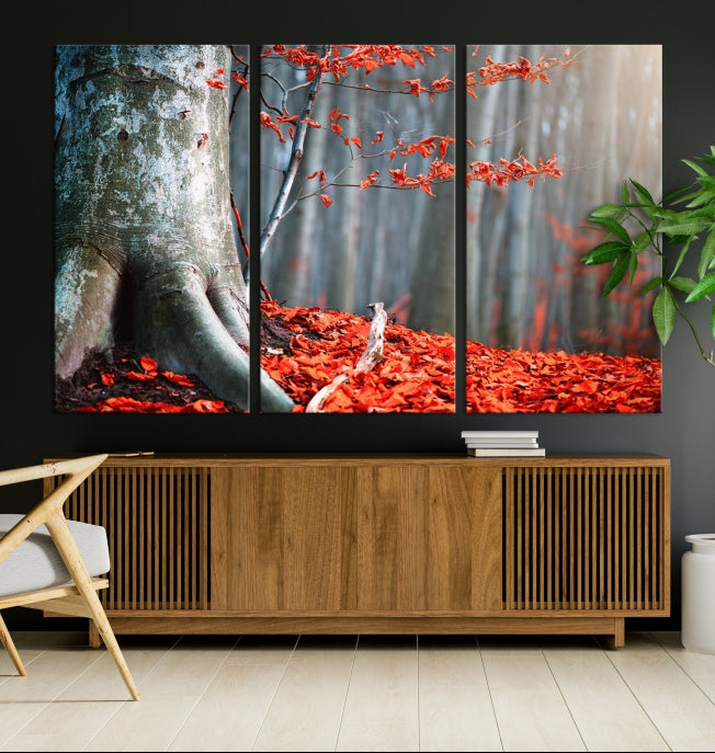 Red Leaves and Autumn Forest Extra Large Canvas Art Print Wall Decor