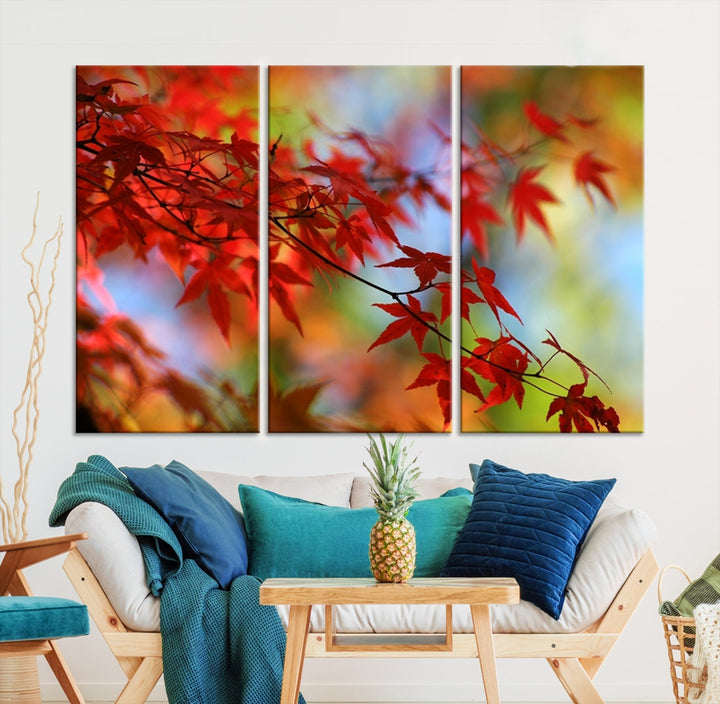 Red Leaves in Autumn Giclee Canvas Wall Art Print Framed