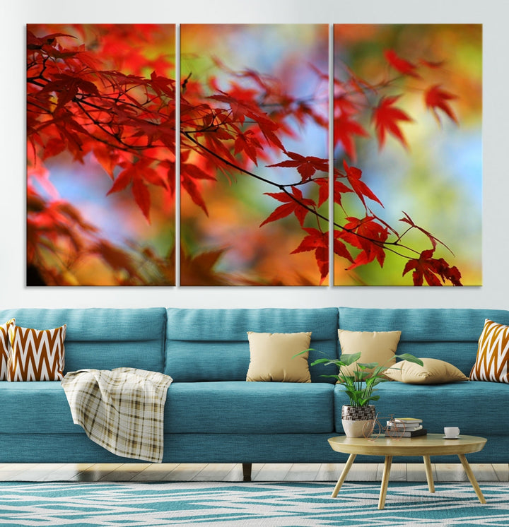 Red Leaves in Autumn Giclee Canvas Wall Art Print Framed