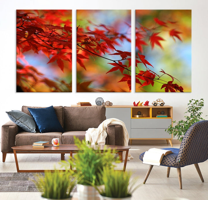 Red Leaves in Autumn Giclee Canvas Wall Art Print Framed