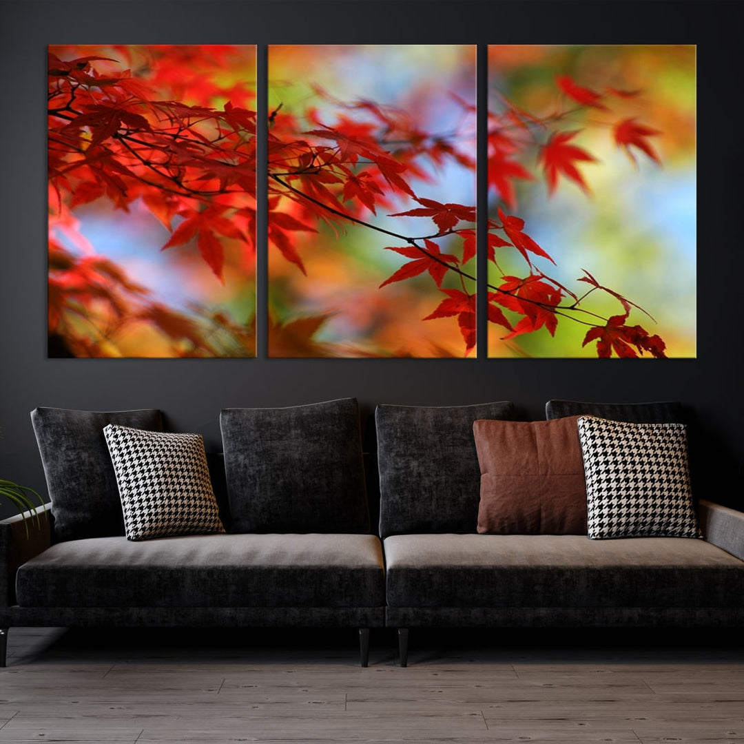 Red Leaves in Autumn Giclee Canvas Wall Art Print Framed