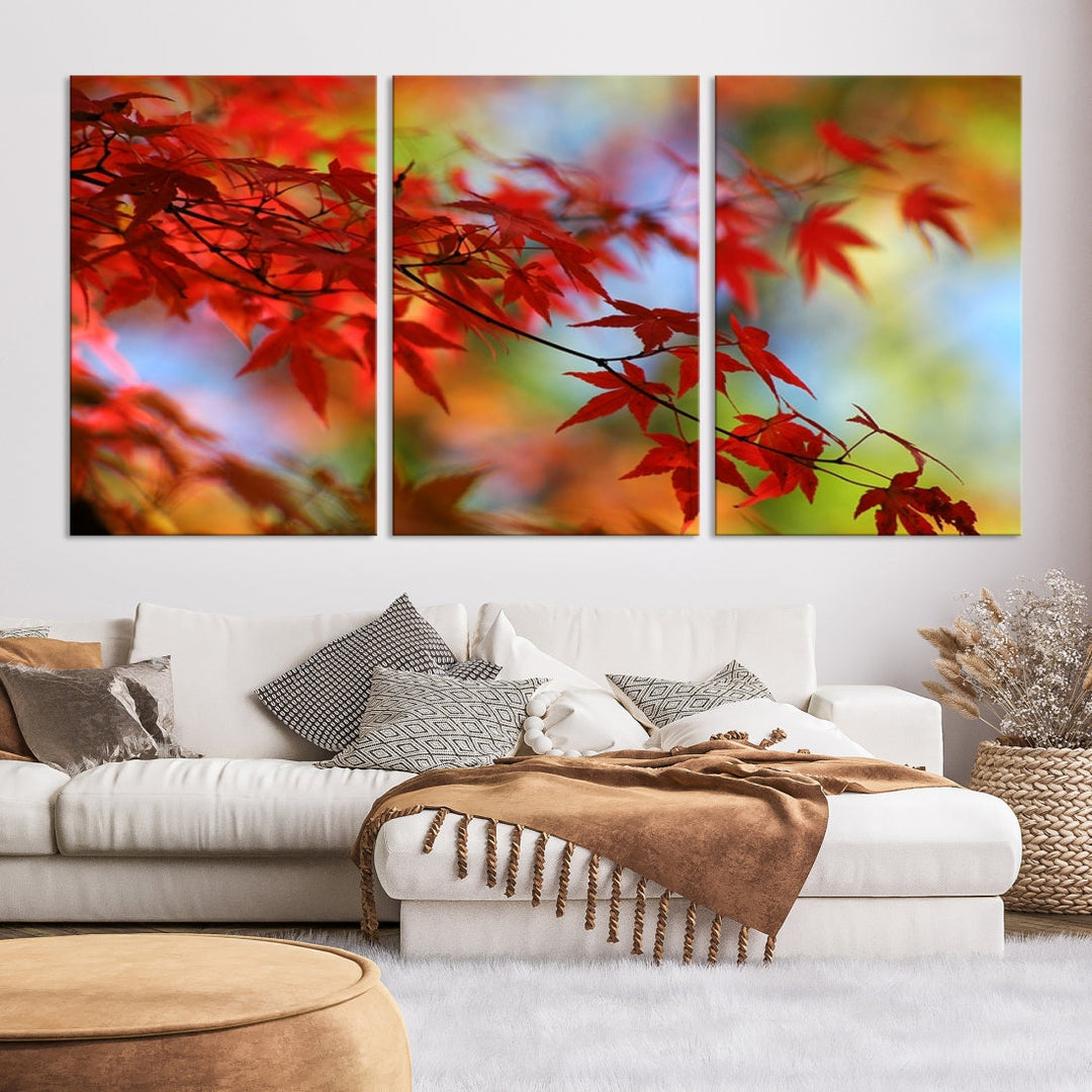 Red Leaves in Autumn Giclee Canvas Wall Art Print Framed