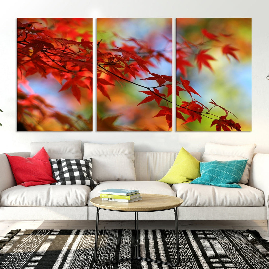 Red Leaves in Autumn Giclee Canvas Wall Art Print Framed