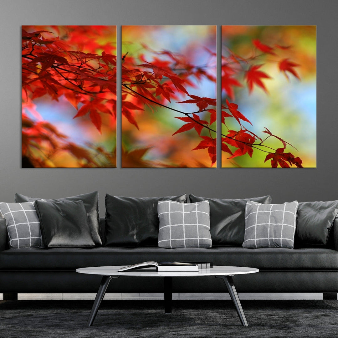 Red Leaves in Autumn Giclee Canvas Wall Art Print Framed