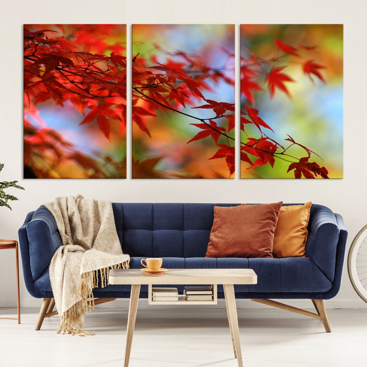 Red Leaves in Autumn Giclee Canvas Wall Art Print Framed