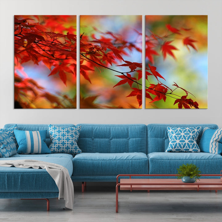 Red Leaves in Autumn Giclee Canvas Wall Art Print Framed