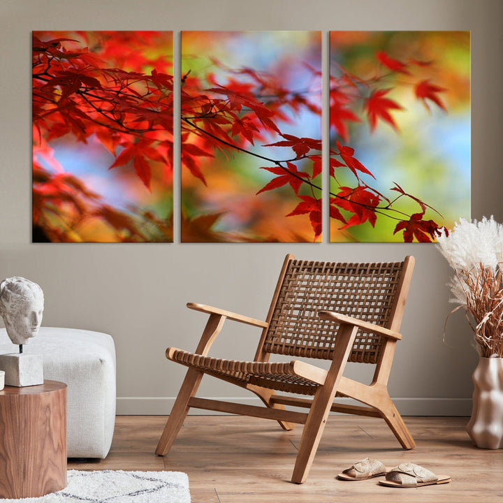 Red Leaves in Autumn Giclee Canvas Wall Art Print Framed