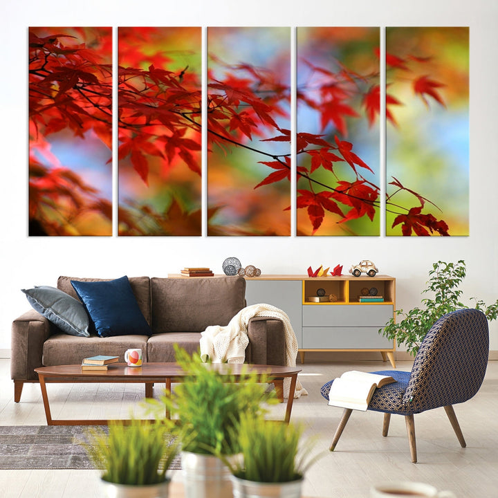 Red Leaves in Autumn Giclee Canvas Wall Art Print Framed