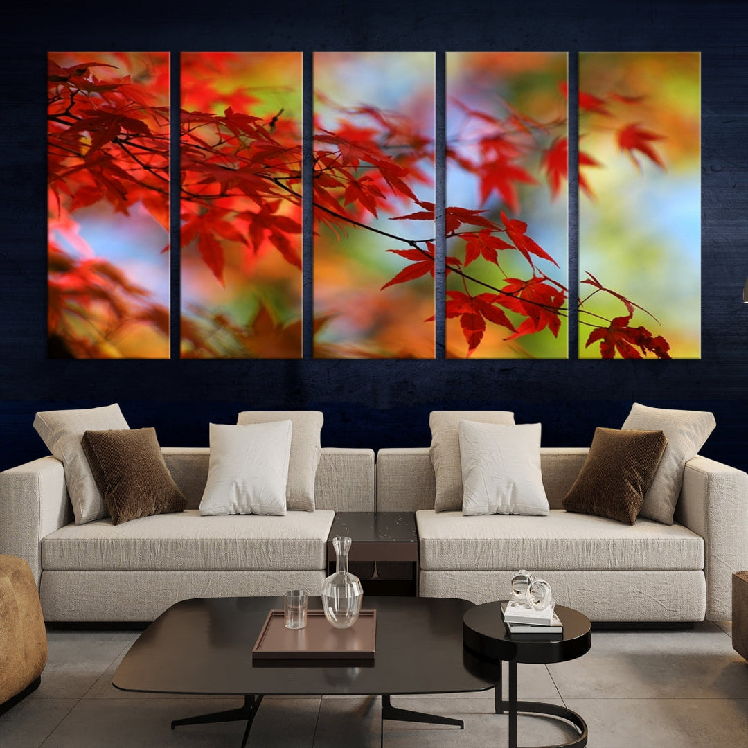 Red Leaves in Autumn Giclee Canvas Wall Art Print Framed