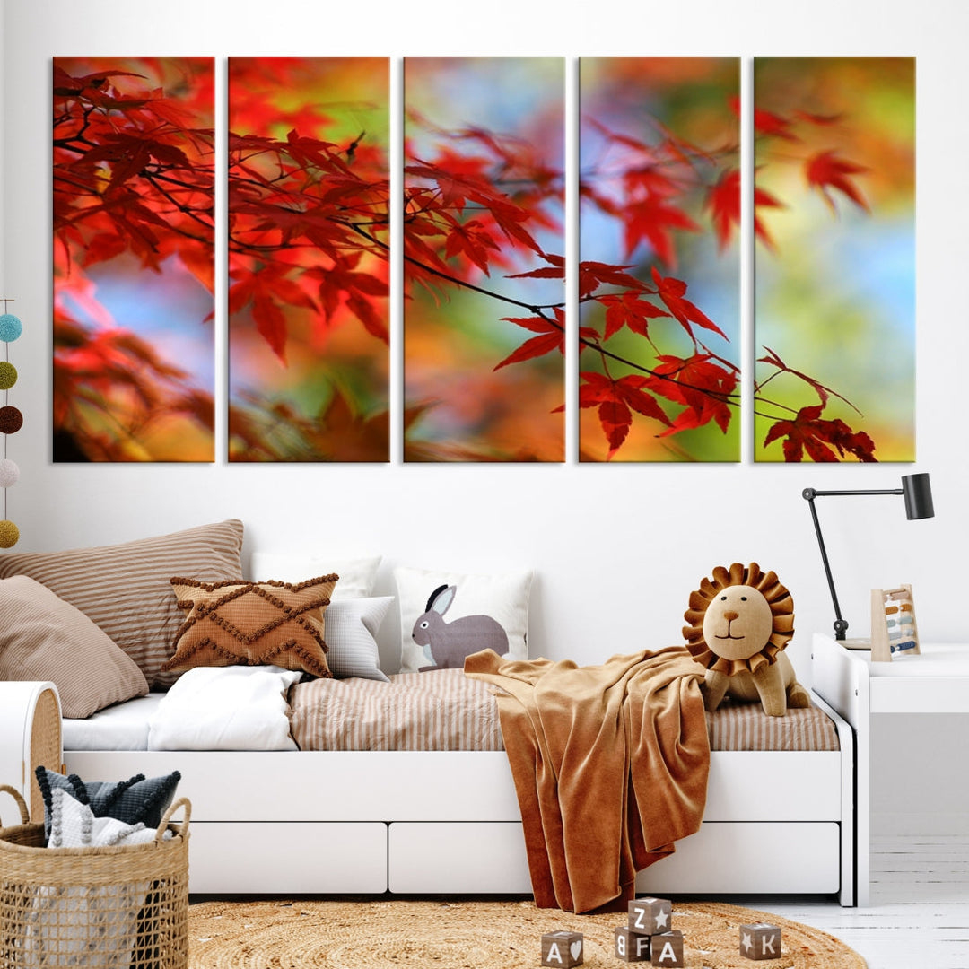 Red Leaves in Autumn Giclee Canvas Wall Art Print Framed