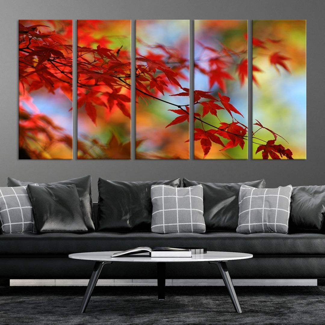 Red Leaves in Autumn Giclee Canvas Wall Art Print Framed