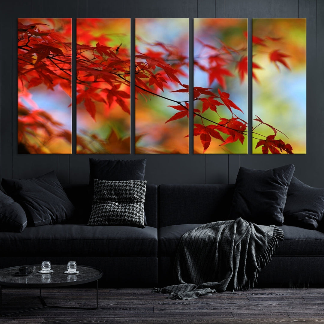 Red Leaves in Autumn Giclee Canvas Wall Art Print Framed