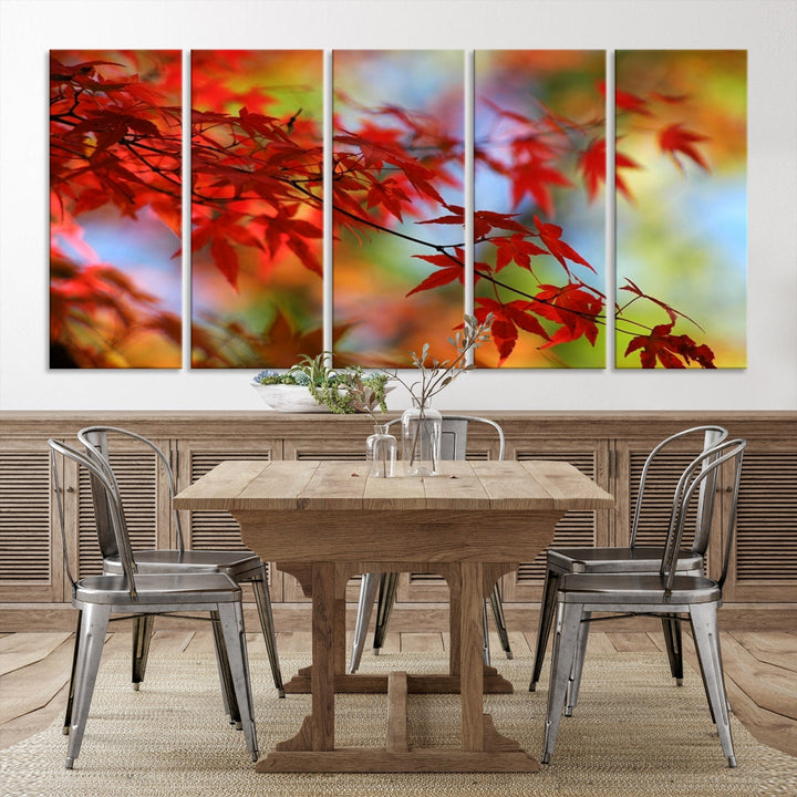 Red Leaves in Autumn Giclee Canvas Wall Art Print Framed