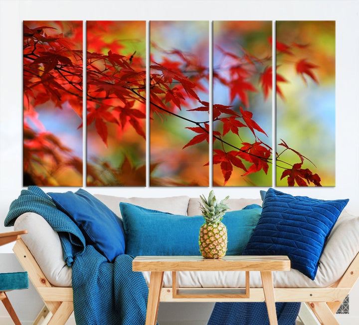 Red Leaves in Autumn Giclee Canvas Wall Art Print Framed