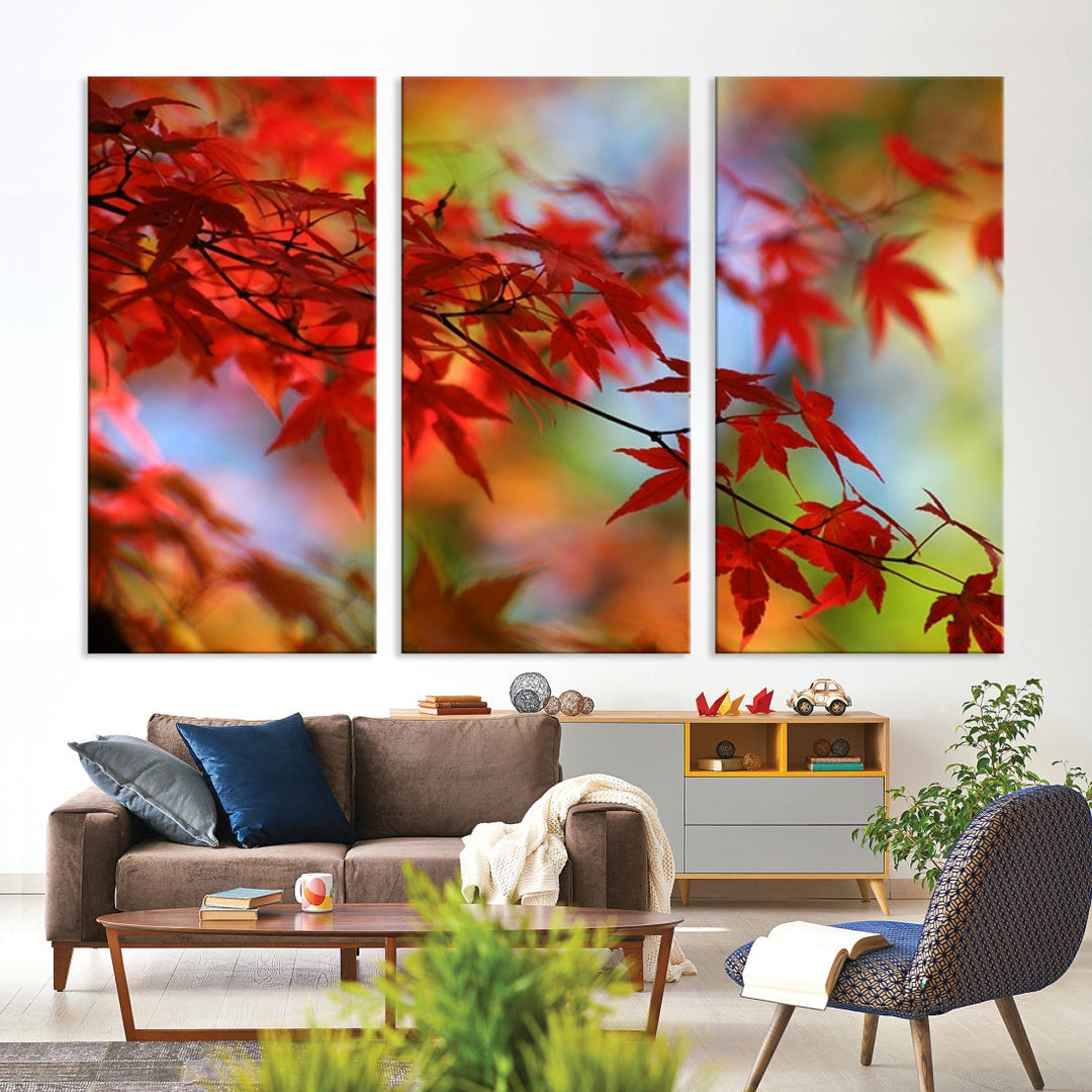 Red Leaves in Autumn Giclee Canvas Wall Art Print Framed