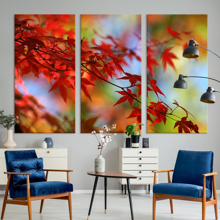 Red Leaves in Autumn Giclee Canvas Wall Art Print Framed