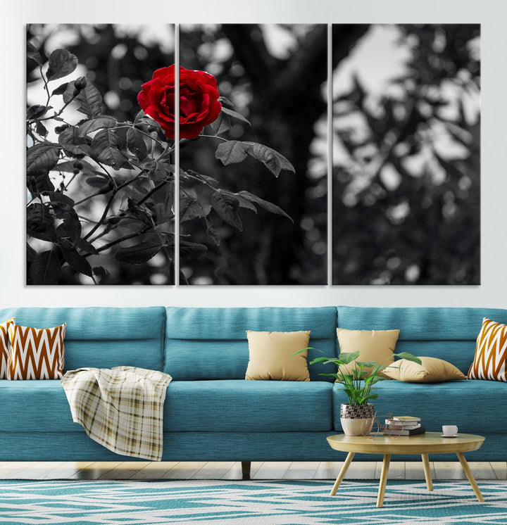 Red Rose with Black & White Background Love Canvas Wall Art Print Rose Canvas Art Love Artwork