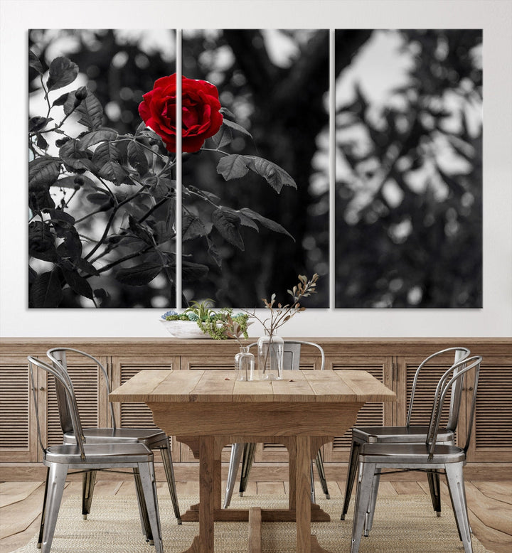 Red Rose with Black & White Background Love Canvas Wall Art Print Rose Canvas Art Love Artwork