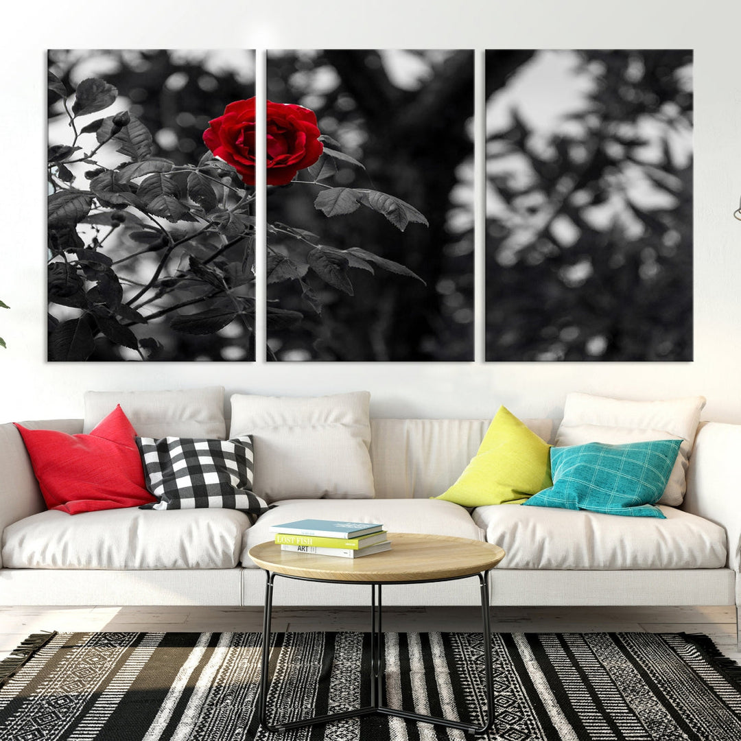 Red Rose with Black & White Background Love Canvas Wall Art Print Rose Canvas Art Love Artwork