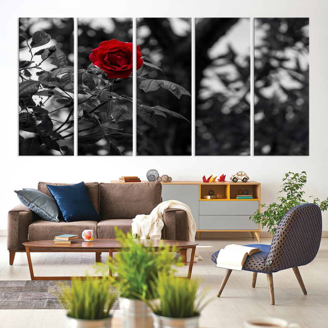 Red Rose with Black & White Background Love Canvas Wall Art Print Rose Canvas Art Love Artwork