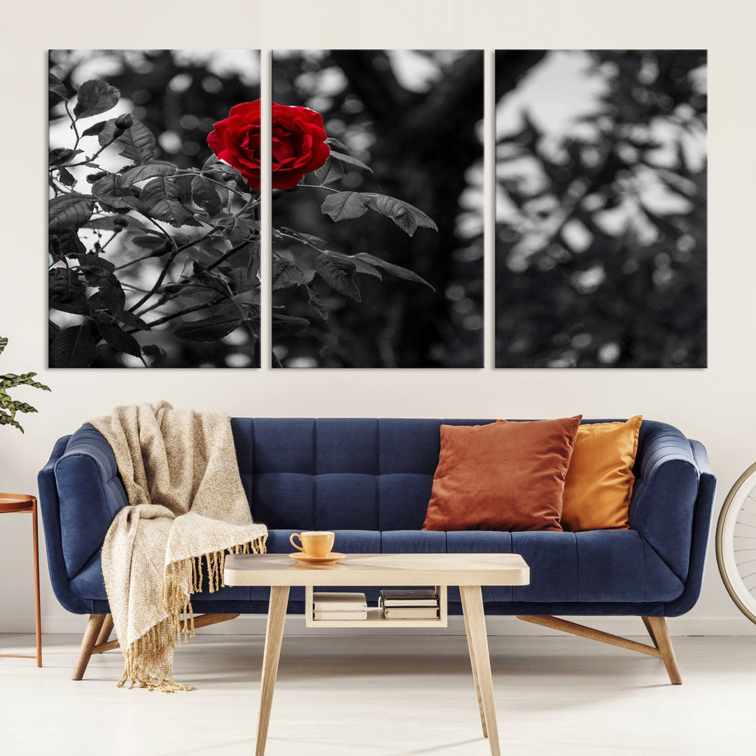 Red Rose with Black & White Background Love Canvas Wall Art Print Rose Canvas Art Love Artwork