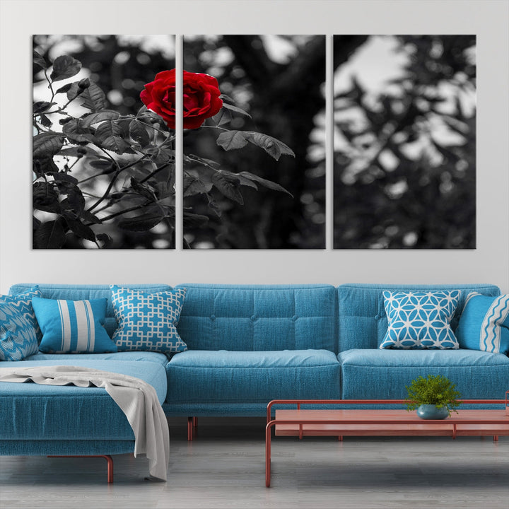 Red Rose with Black & White Background Love Canvas Wall Art Print Rose Canvas Art Love Artwork