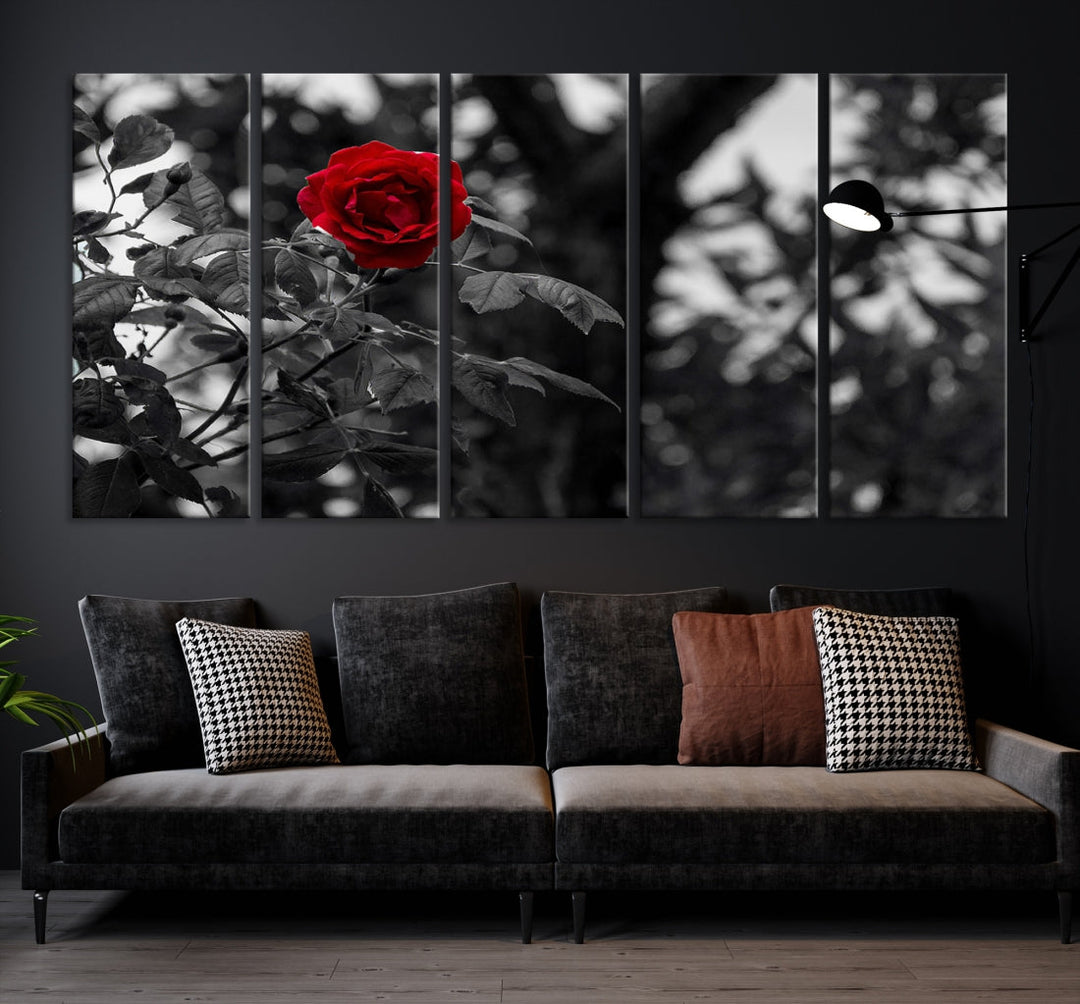 Red Rose with Black & White Background Love Canvas Wall Art Print Rose Canvas Art Love Artwork