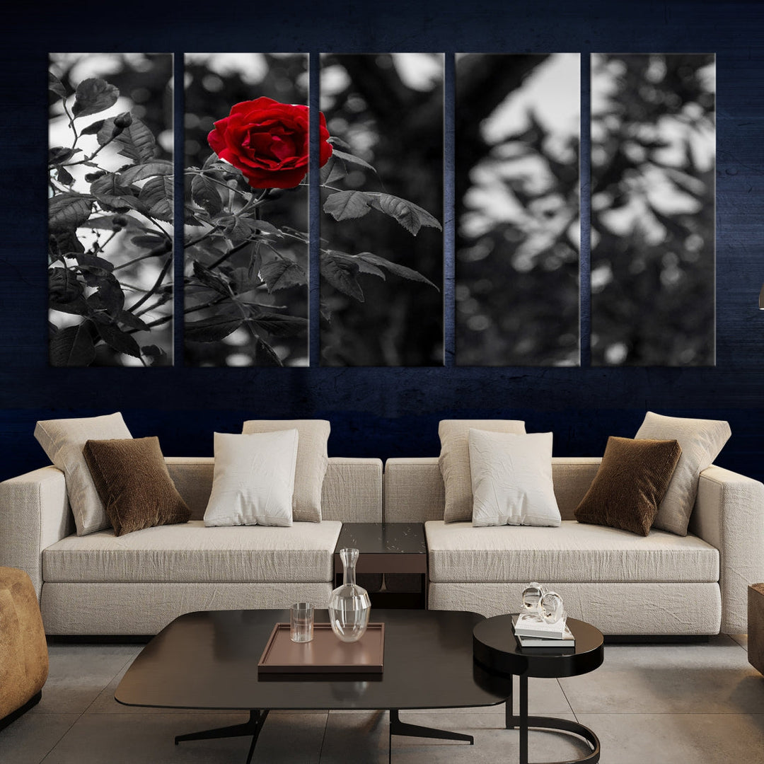 Red Rose with Black & White Background Love Canvas Wall Art Print Rose Canvas Art Love Artwork