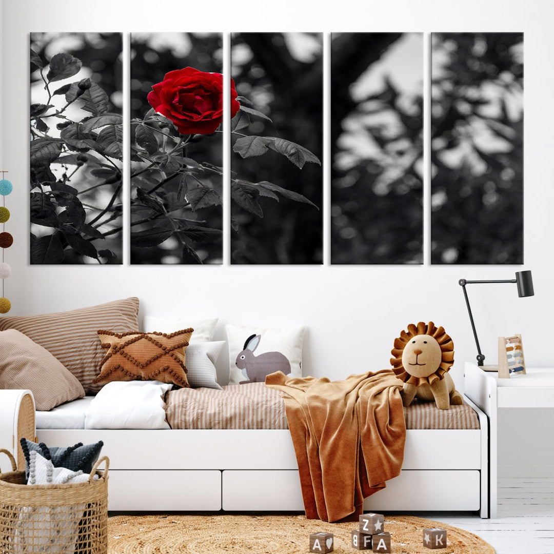 Red Rose with Black & White Background Love Canvas Wall Art Print Rose Canvas Art Love Artwork