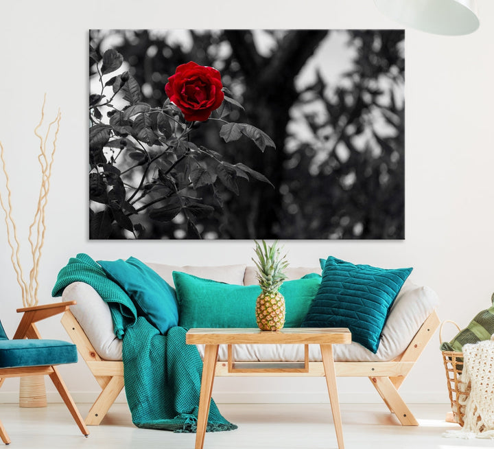 Red Rose with Black & White Background Love Canvas Wall Art Print Rose Canvas Art Love Artwork