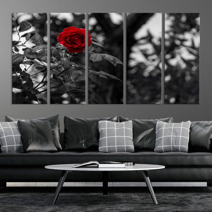 Red Rose with Black & White Background Love Canvas Wall Art Print Rose Canvas Art Love Artwork