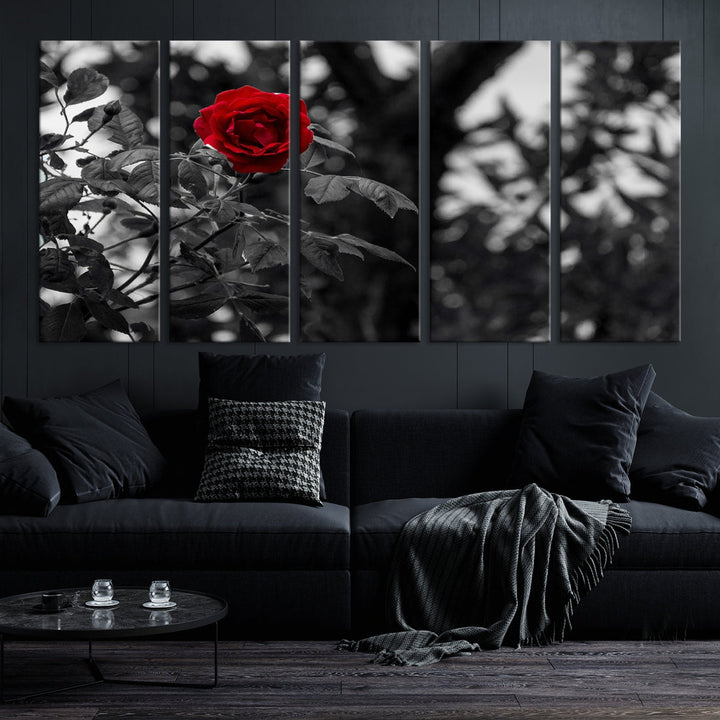 Red Rose with Black & White Background Love Canvas Wall Art Print Rose Canvas Art Love Artwork