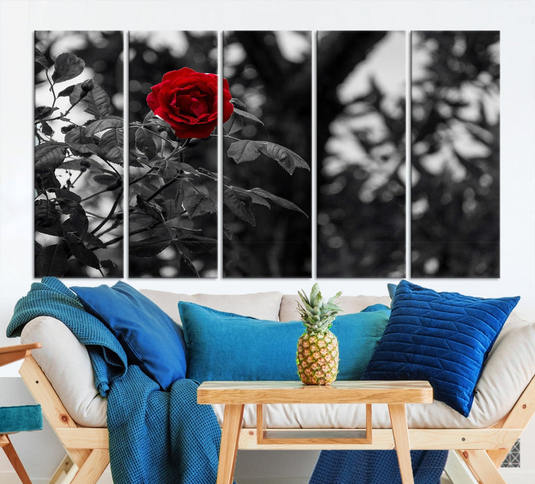 Red Rose with Black & White Background Love Canvas Wall Art Print Rose Canvas Art Love Artwork