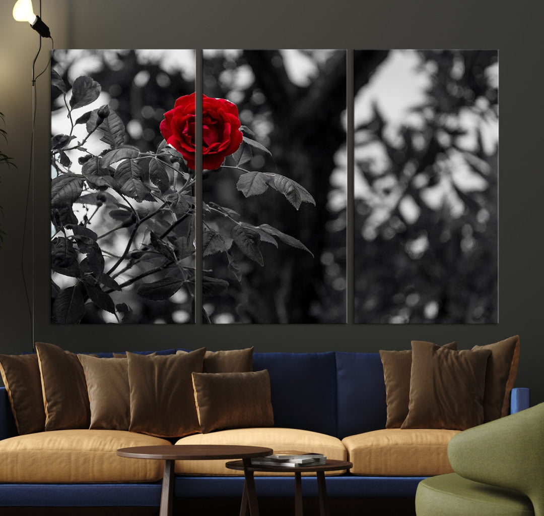 Red Rose with Black & White Background Love Canvas Wall Art Print Rose Canvas Art Love Artwork